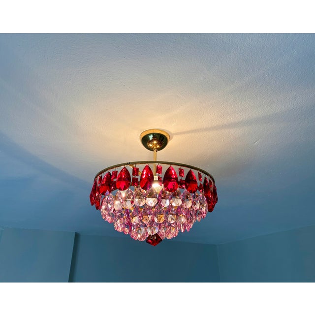 Ruby Red Vintage French Style Crystal Chandelier – Hand-Painted Pink & Ruby Red Prisms For Sale - Image 8 of 18