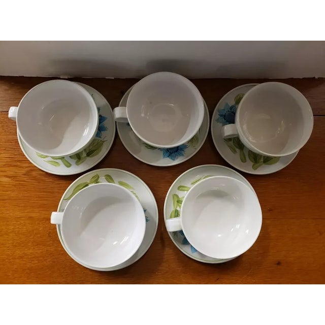 This is a 1950s 10 Piece Set Japanese Ironstone Ware Hand Painted Bowls & Saucers. The bowls measures 2 1/2" high and 5...