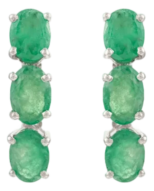 A Pair Estate Emerald Triple-Drop Silver Earrings- 2.43 CTW Vintage Fine Jewelry by Carat and Her