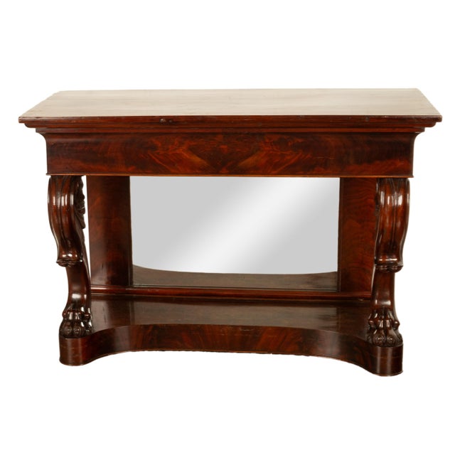 William IV Antique English William IV Carved Mahogany Mirror Back Pier Console Hall Table For Sale - Image 3 of 12