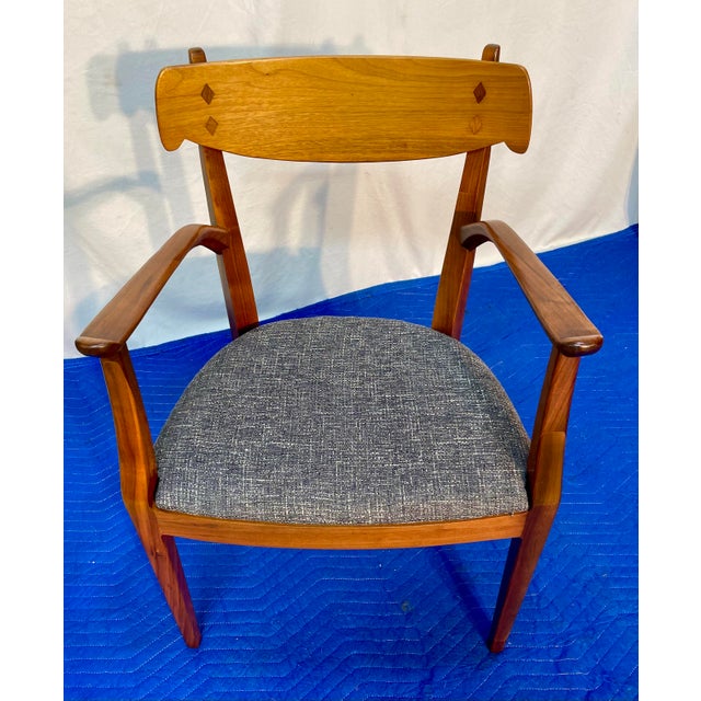 Vintage Kipp Stewart for Drexel Declaration Sculpted Walnut Armchairs - Pair (Newly Restored & Upholstered in Knoll Fabric) For Sale - Image 10 of 17