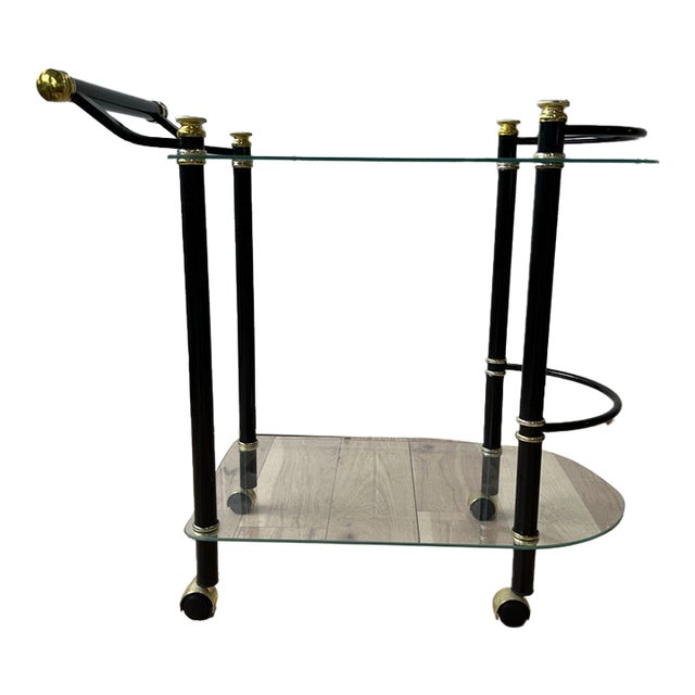 Modern Black and Brass Tea or Bar Cart, Vintage Design, Elegant Style For Sale
