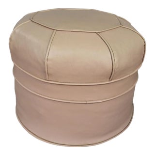 Vintage Mid Century Modern Beige Faux Leather Vinyl Octagonal Hassock Ottoman or Footstool For Sale