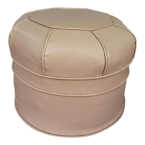 Vintage Mid Century Modern Beige Faux Leather Vinyl Octagonal Hassock Ottoman or Footstool