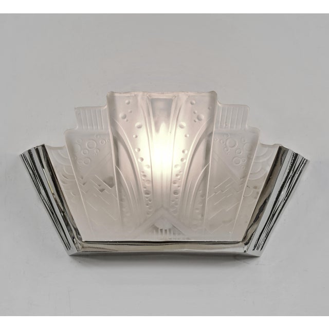 Metal Pair of 1930s Muller Freres French Art Deco Geometric Stepped Wall Sconces - 2 Pairs Available For Sale - Image 7 of 8