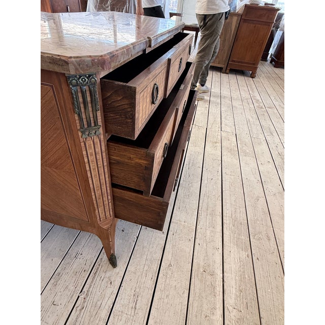 Wood 19th Century French Louis XV Bleached Marble Top Chest of Drawer / Commode For Sale - Image 7 of 12