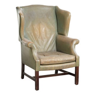 Vintage English Cowhide Wing Armchair For Sale
