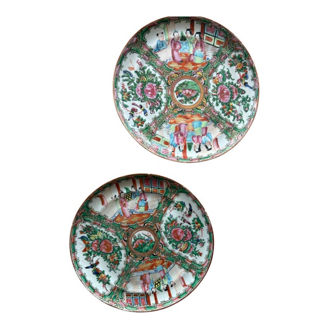Pair of 19th Century Chinese Rose Medallion Export Porcelain Plates - 10” For Sale