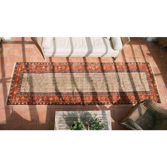 1870s Ivory Geometric Tribal Nw Persian Runner Carpet 3' X 14'6" Handmade Wool Runner Rug For Sale - Image 13 of 15
