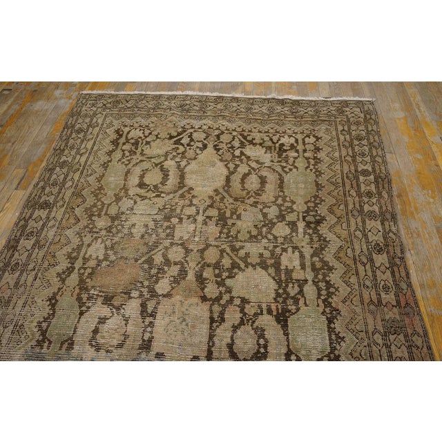 Tribal 1920s Brown Medallion Antique Persian Malayer Carpet 5'1" X 6'1" Knotted Wool Rug For Sale - Image 3 of 9