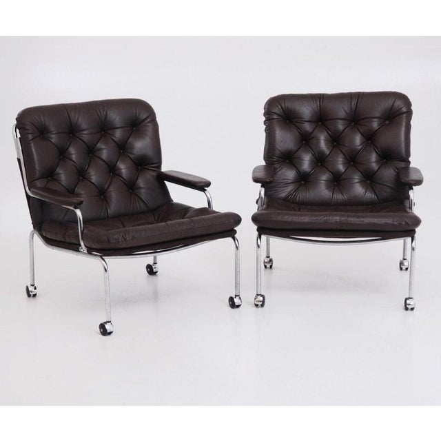 Armchairs in Leather and Chromed Steel, 1960s, Set of 2 For Sale - Image 9 of 9