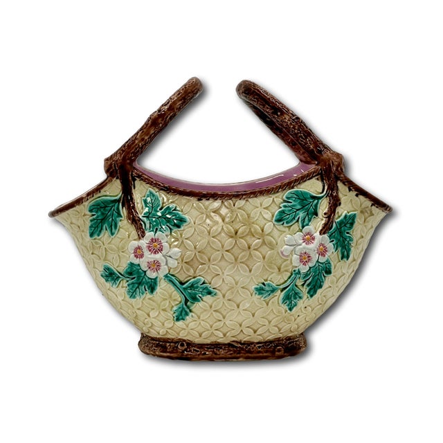 Rare & Beautiful Large Size Antique Victorian Majolica Basket With Outstanding Colors - Circa 1880s For Sale - Image 13 of 18