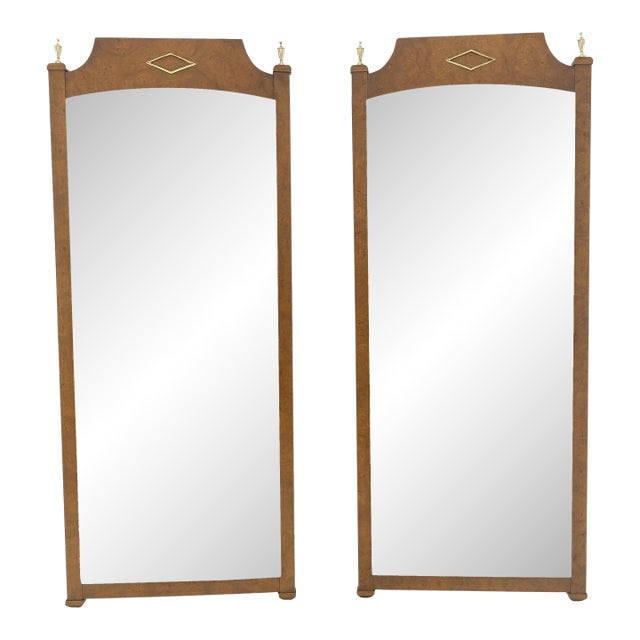 Pair of Hollywood Regency Burl Wood 33x55 Rectangle Wall Mirrors MINT For Sale