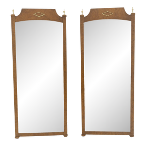 Pair of Hollywood Regency Burl Wood 33x55 Rectangle Wall Mirrors MINT