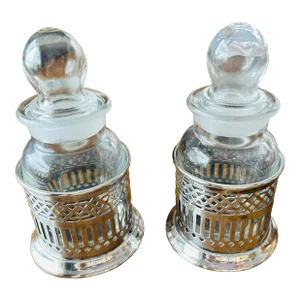 Pair of Vintage Wilcox Silver Bottles and Holders