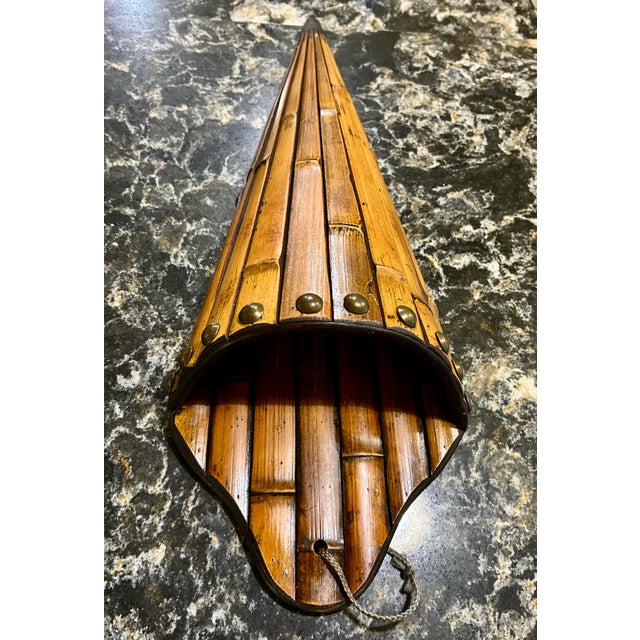 Large, Bamboo, Wall Pocket Planter, With Brass Studs, 1980’s For Sale In South Bend - Image 6 of 10