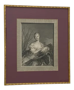 Antique European School Engraving Portrait of a Woman With Water Jug