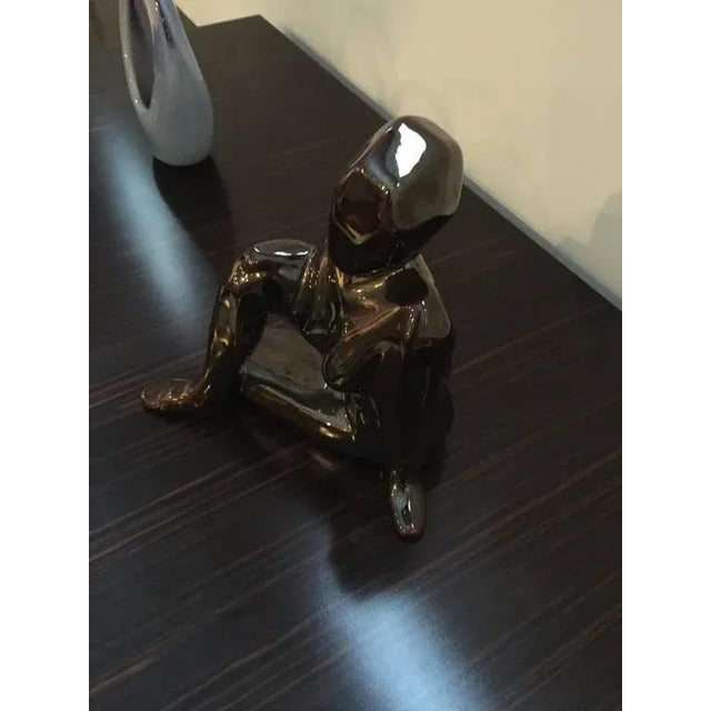 Metal Mid-Century Modernist Ceramic Crouching Woman Sculpture For Sale - Image 7 of 7