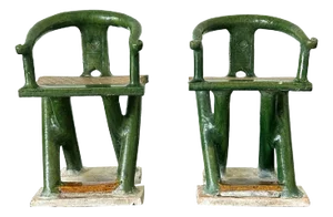 Pair of Chinese Ming Dynasty Tomb Funeral Pottery Chair Models