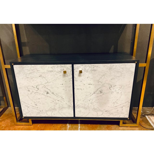 Jonathan Charles Jonathan Charles Modern Carrara Marble and Brass Fusion Etagere For Sale - Image 4 of 6