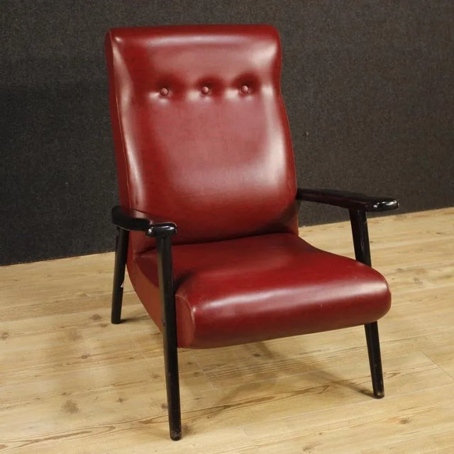 Italian Armchair in Red Faux Leather, 1970s For Sale - Image 13 of 13