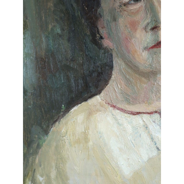 Mid-Century Modern 'Agnes' Vintage Original Swedish Expressive Figurative Portrait Oil Painting, Framed For Sale - Image 12 of 14