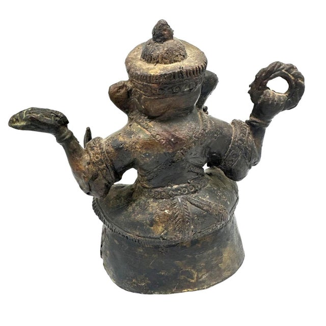 Metal Antique Bronze Ganesha Seated Meditation Four Hands Hindu Ganapati Sculpture For Sale - Image 7 of 10