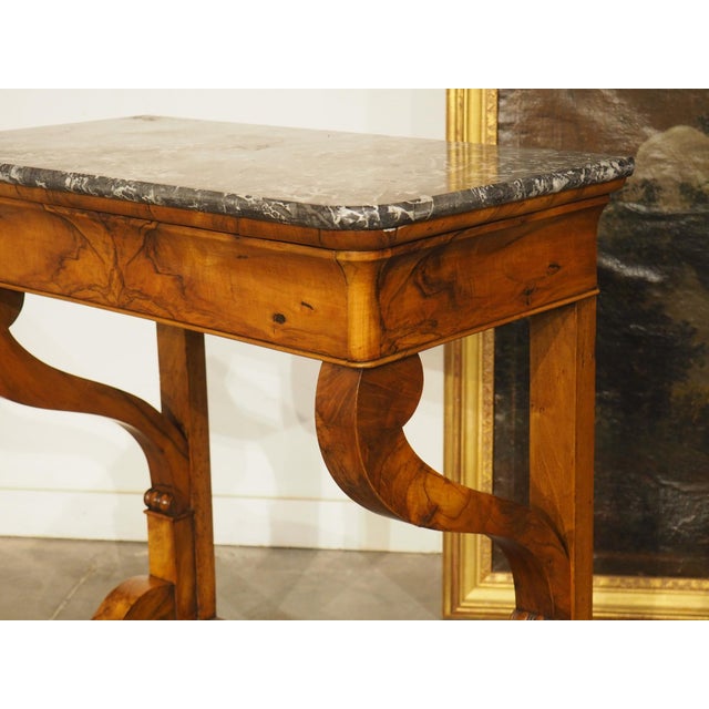 Wood Charming Circa 1825 French Restauration Period Console in Walnut and Burl Walnut For Sale - Image 7 of 17