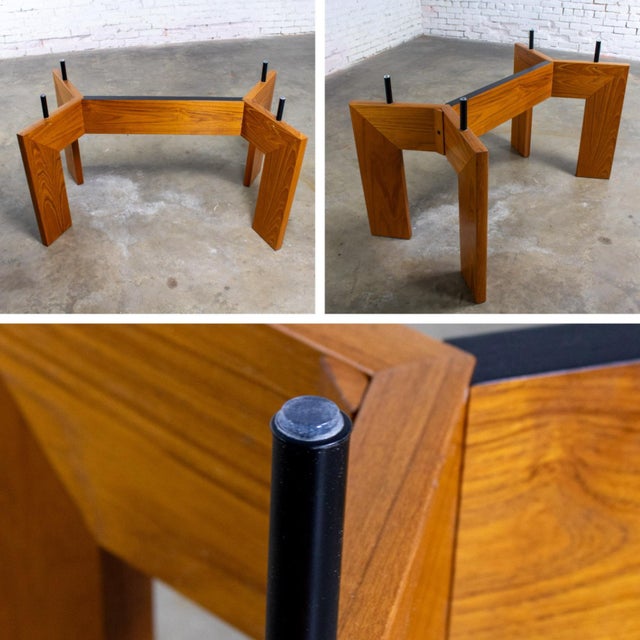 Mid to Late 20th Century Modern to Scandinavian Modern Dining Table Teak Slab Base & Rectangular Beveled Glass Top For Sale - Image 15 of 18