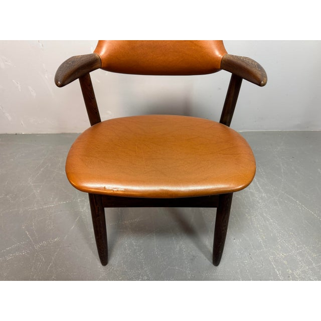 Mid-Century Cognac Leatherette Cowhorn Dining Chair by Tijsseling for Hulmefa, Netherlands, 1970s For Sale - Image 10 of 12