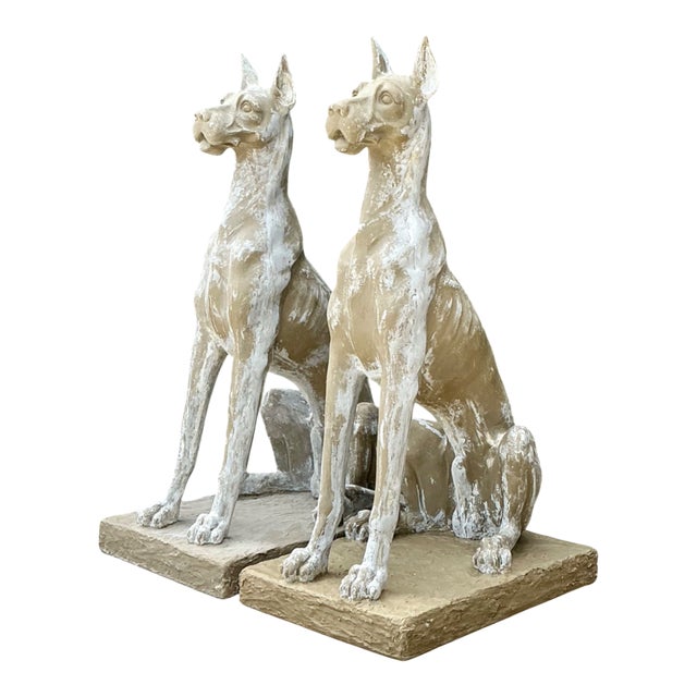 Vintage Eco Plaster Great Dane Sculptures - Pair For Sale