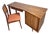 Mid Century Modern Walnut Tambour Door Writing Desk & Chair Trapezoidal Top For Sale