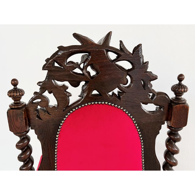 Italian Baroque Throne Armchair in Walnut and Velvet, 1890s-1900s For Sale - Image 6 of 18