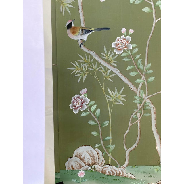 Green Vintage Style Hand-Painted Chinoiserie Wallpaper For Sale - Image 8 of 9
