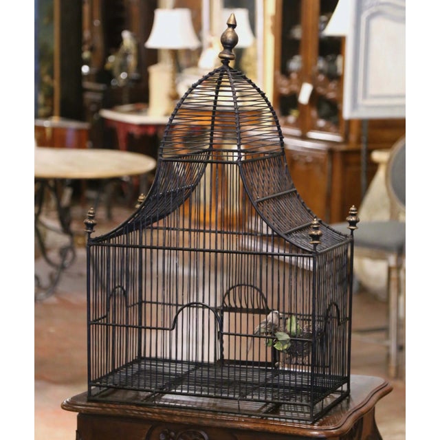 Metal 19th Century French Patinated Wired Birdcage With Dome Top For Sale - Image 7 of 7