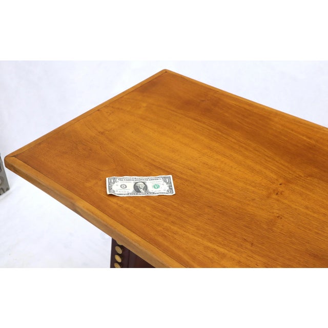 Mid 20th Century Narrow Long Boat Shape Walnut Dining Harvest Table Studs Leather Brass Decorated For Sale - Image 5 of 12