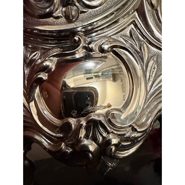 1990s Sterling Silver 925 Pedro Duran Mantel Clock Marble Stand Louis XV Style NWT For Sale - Image 5 of 9