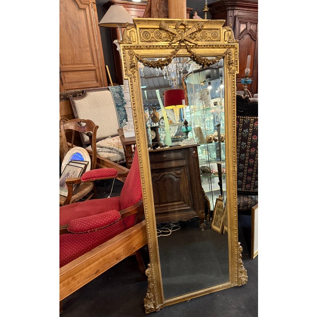 Louis XVI Style Mirror with Beveled Glass and Floral Decoration For Sale - Image 6 of 6