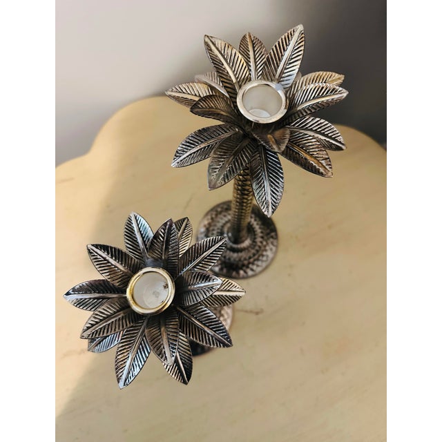 Early 21st Century Coastal Palm Tree Silver Plate Candle Holders - Set of 2 For Sale - Image 5 of 8