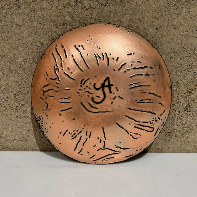 Brown 1960s Modernist Abstract Copper Enamel Plate Organic Design Brown and Gold For Sale - Image 8 of 10