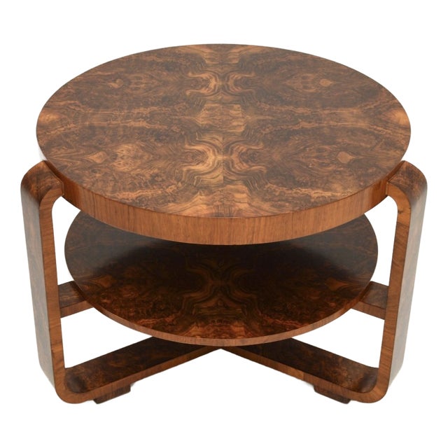 Large Art Deco Burr Walnut Coffee Table, 1930s For Sale