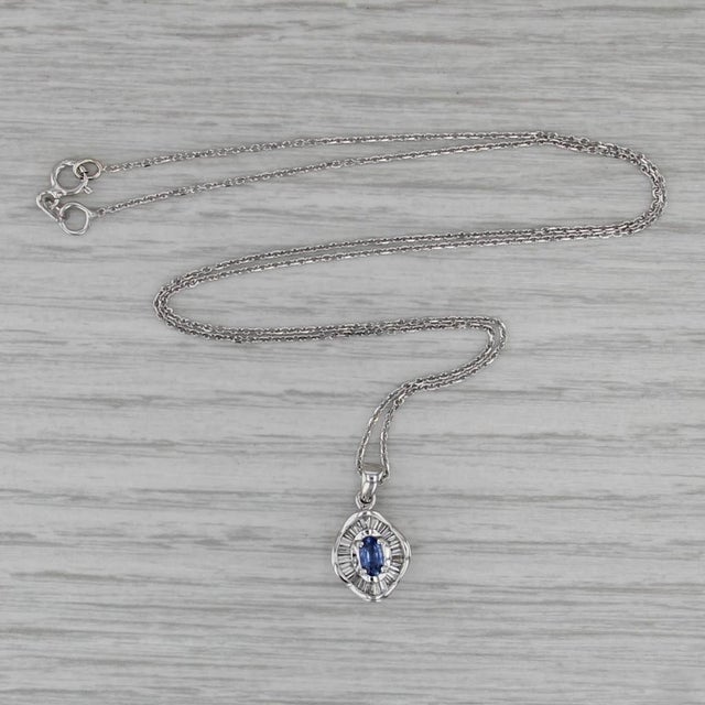 0.68ctw Sapphire Diamond Halo Pendant Necklace 14k White Gold 18" Cable Chain For Sale In Greensboro - Image 6 of 6