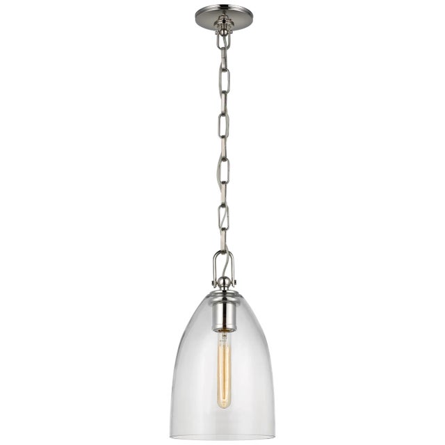 Andros Medium Pendant in Polished Nickel with Clear Glass Designer: Chapman & Myers Canopy: 5" Round Mounting: Chain Shade...