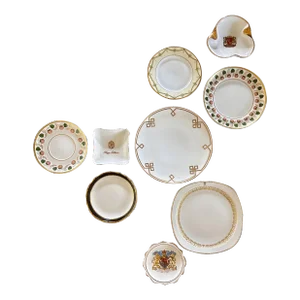 Red and Gold Art Deco Coat of Arms Motif Wall Plate Curation- Set of 9
