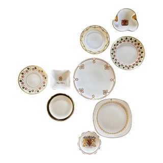 Vintage Red and Gold Coat of Arms Motif Art Deco Wall Plate Curation- Set of 9 For Sale