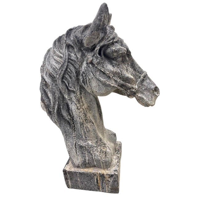 Antique Vintage Cast Iron Horse Head Bust Sculpture – Heavy Equestrian Garden & Entryway Statue For Sale - Image 4 of 12