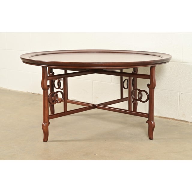1960s Michael Taylor for Baker Far East Collection Hollywood Regency Chinoiserie Burled Walnut Coffee Table, Newly Refinished For Sale - Image 5 of 10