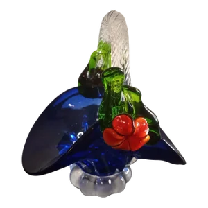 Fenton Art Glass Floral Cobalt Blue Basket