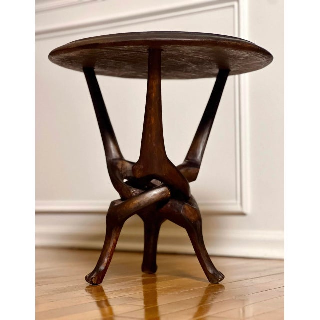 1960s Sculptural Carved Hardwood Round African Side Table, 1960s For Sale - Image 5 of 11