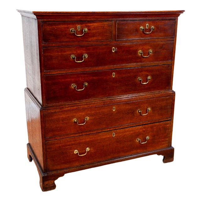 Georgian II Rustic Oak Chest on Chest of Drawers, 1750a For Sale